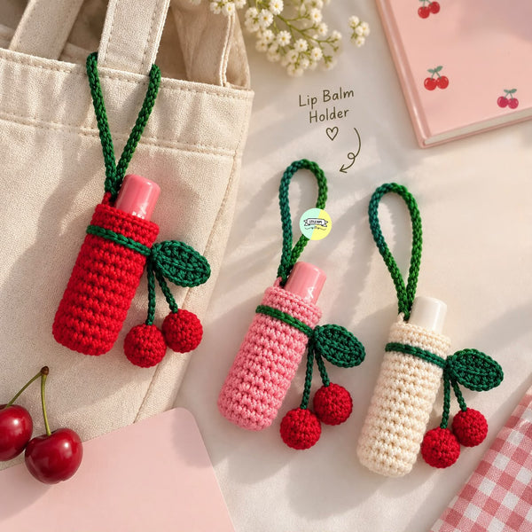 Cute Cherry Crochet Lip Balm Holder