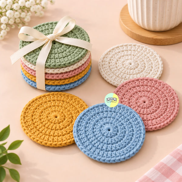 Round-Shaped Colorful Crochet Coaster (Set of 4)
