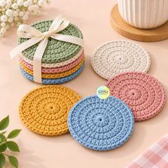 Round-Shaped Colorful Crochet Coaster (Set of 4)