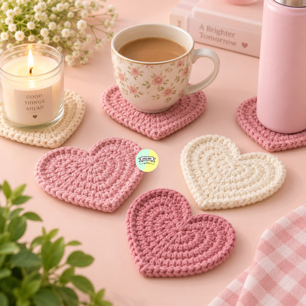 🌸 Crochet Heart Designed Coaster Set (2 pcs set)