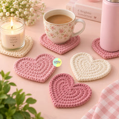 🌸 Crochet Heart Designed Coaster Set (2 pcs set)