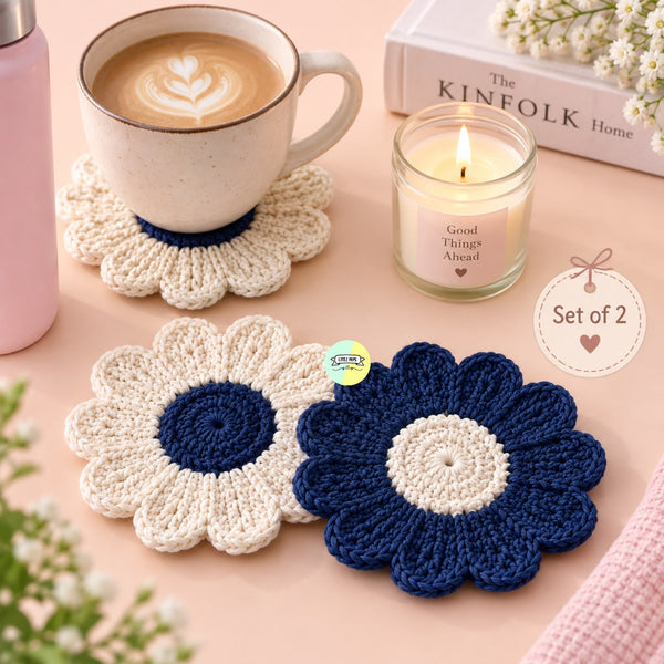 Elegant Flower-Shaped Crochet Coaster (Set of 2)