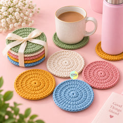 Round-Shaped Colorful Crochet Coaster (Set of 4)