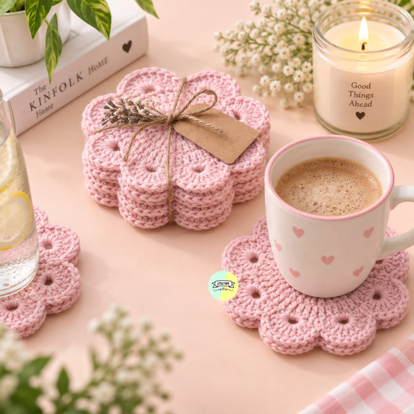 Pretty Flower-Shaped Crochet Coaster (Set of 4)