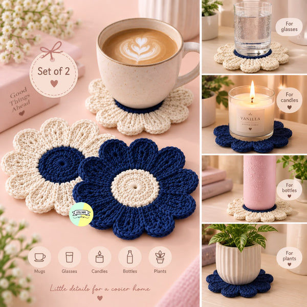 Elegant Flower-Shaped Crochet Coaster (Set of 2)