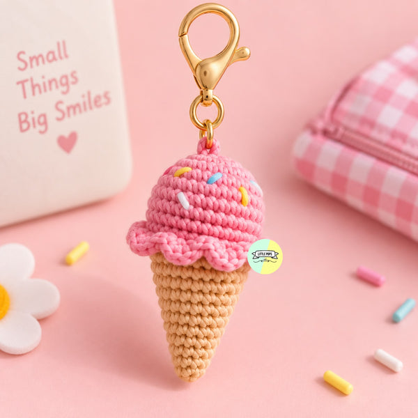 Cute Crochet Ice Cream Cone Keychain