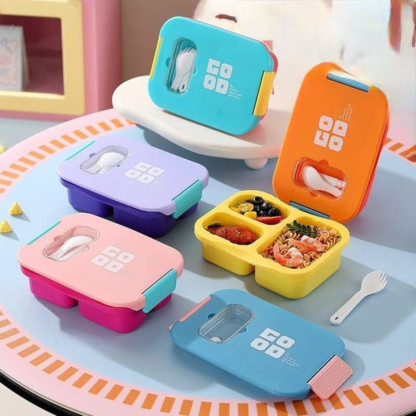 Trendy Solid Colored Plastic Lunchbox (3 compartments)