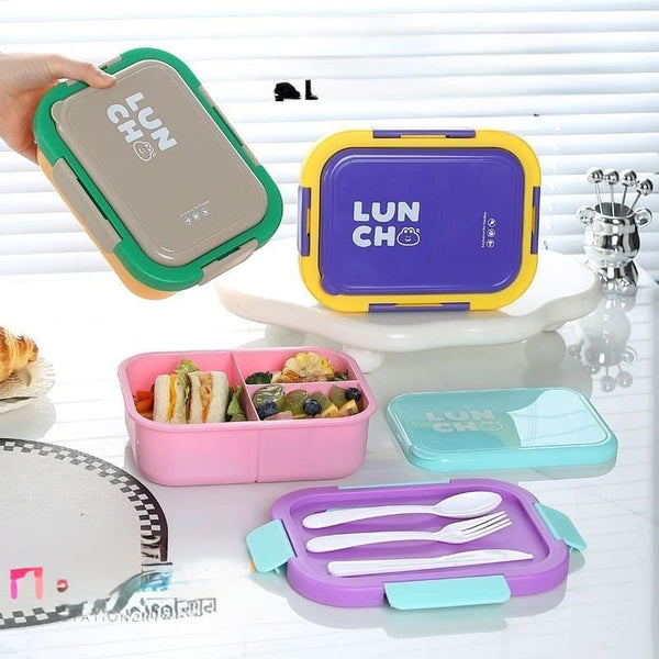 Trendy 3-Compartment Plastic Lunchbox with Cutlery