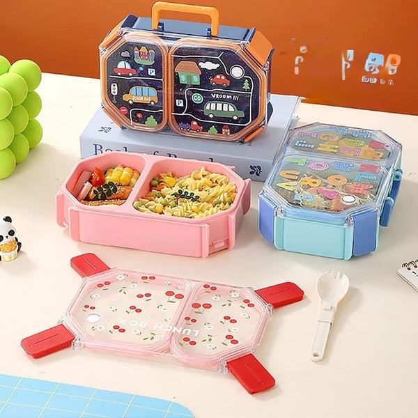 Doodled Designed Rectangular Plastic Lunchbox (2 compartments)