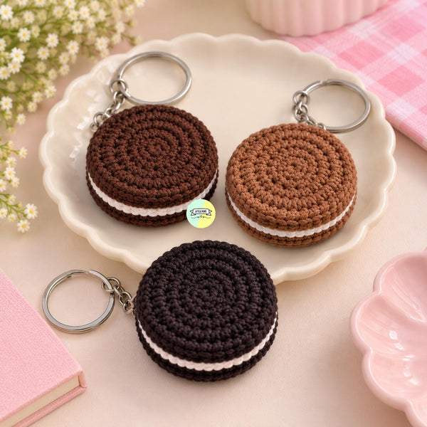Cute Biscuit Designed Crochet Keychain