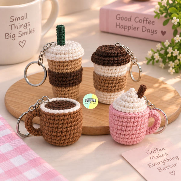 Cute Coffee Themed Crochet Keychain
