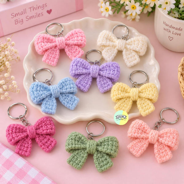 Pretty Bow Designed Crochet Keychain