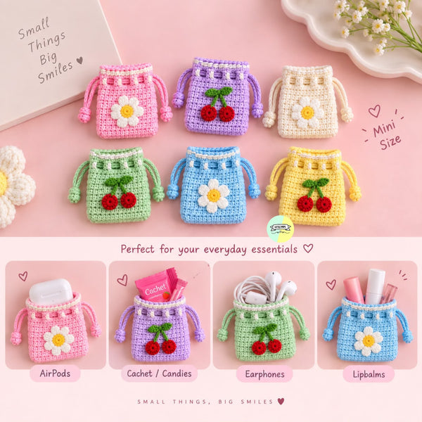 Cute Crochet Mini Drawstring Pouch