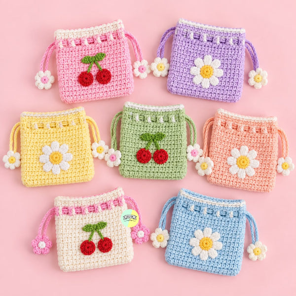 Cute Crochet Mini Drawstring Pouch