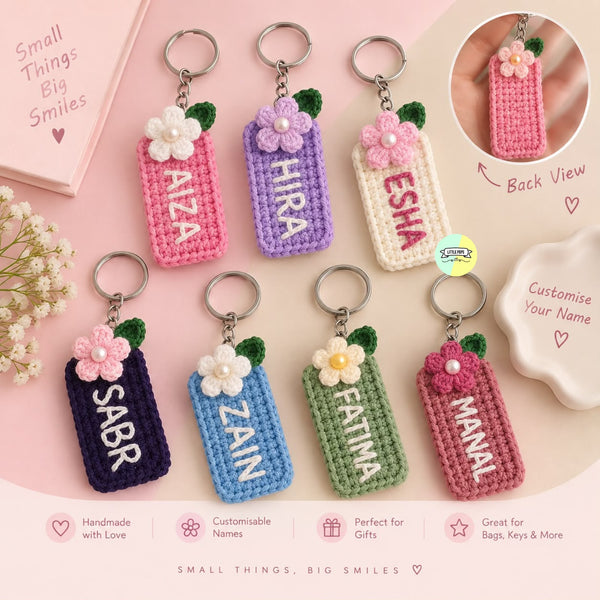 Customisable Crochet Name Tag Keychain