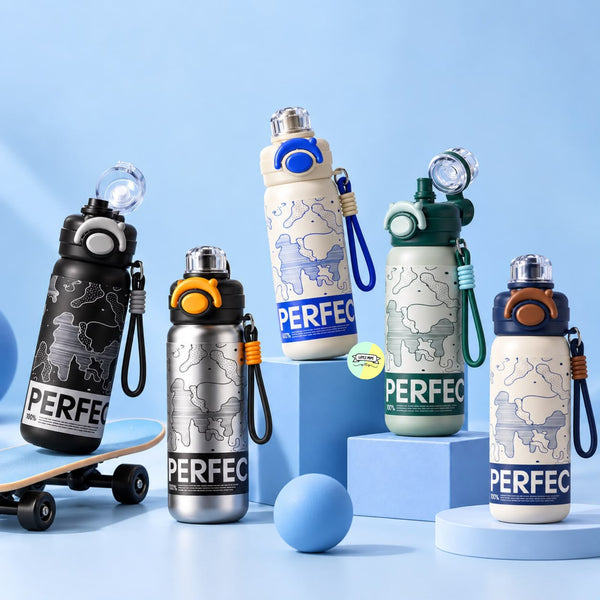 Trendy Abstract Map Designed Stainless Steel Water Bottle