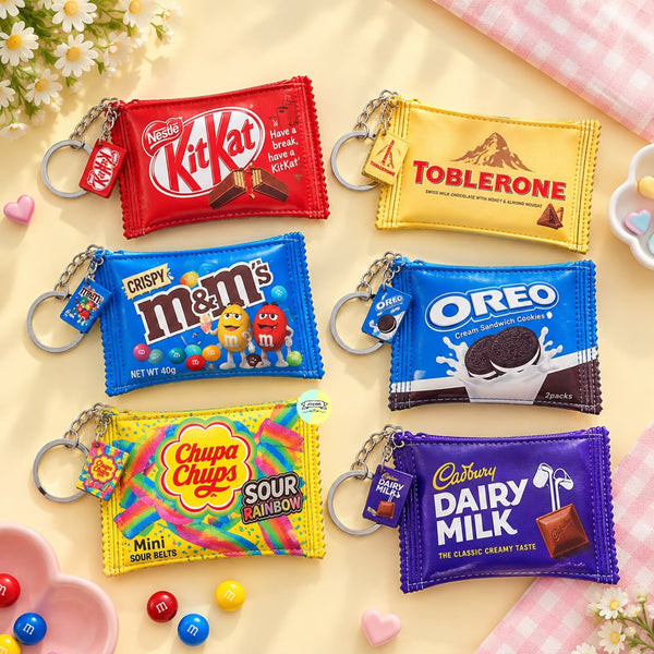 Trendy Chocolate Wrapper Themed Pouch with Keychain