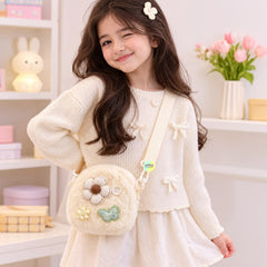 Cute Floral Themed Plush Fur Crossbody Bag