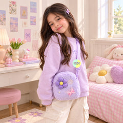 Cute Floral Themed Plush Fur Crossbody Bag