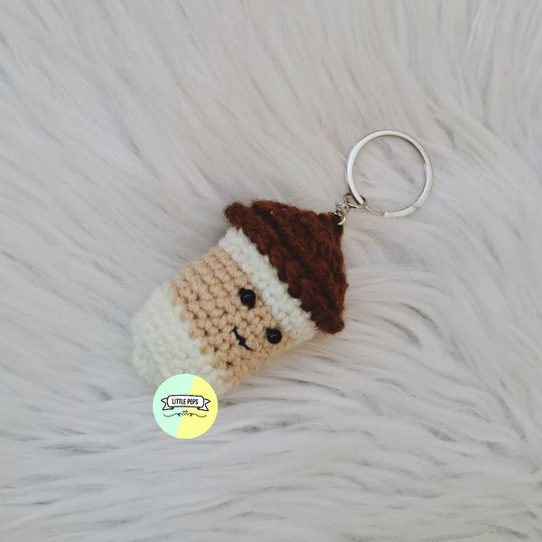 Cute Handmade Coffee Themed Crochet Keychain