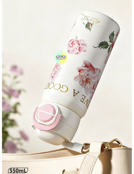 Cute Floral Themed Steel Water Bottle