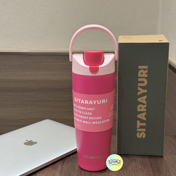 Solid Coloured Double Drinking Water Bottle with Handle Lid