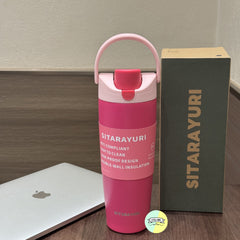Solid Coloured Double Drinking Water Bottle with Handle Lid