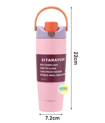 Solid Coloured Double Drinking Water Bottle with Handle Lid