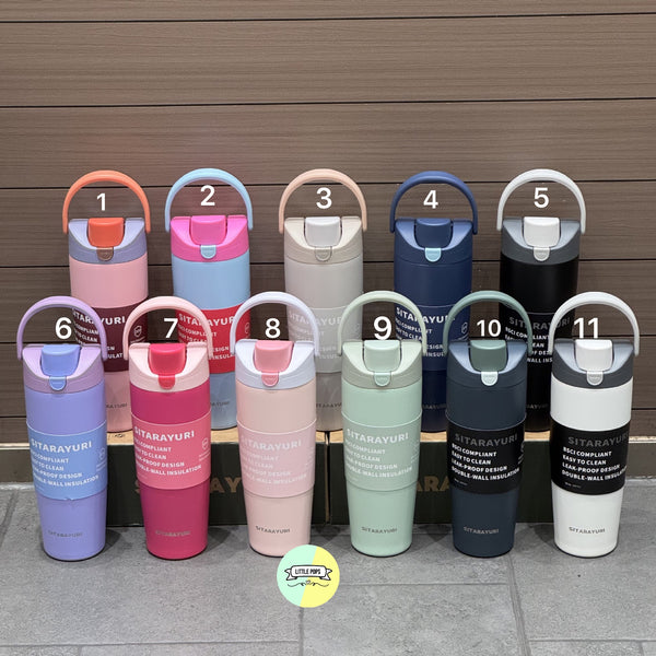 Solid Coloured Double Drinking Water Bottle with Handle Lid