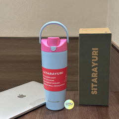 Solid Coloured Double Drinking Water Bottle with Handle Lid