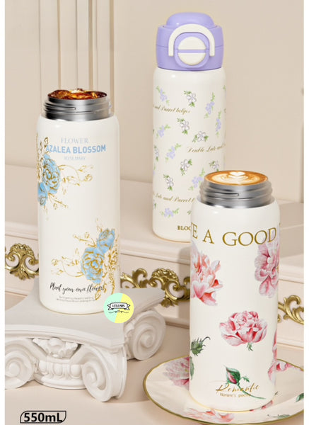 Cute Floral Themed Steel Water Bottle