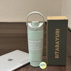 Solid Coloured Double Drinking Water Bottle with Handle Lid