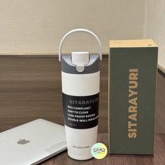 Solid Coloured Double Drinking Water Bottle with Handle Lid