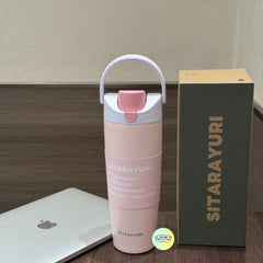 Solid Coloured Double Drinking Water Bottle with Handle Lid