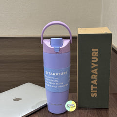 Solid Coloured Double Drinking Water Bottle with Handle Lid