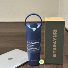 Solid Coloured Double Drinking Water Bottle with Handle Lid