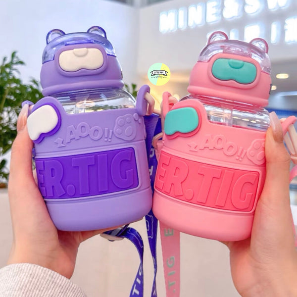 Adorable Teddy Bear Designed Sipper Water Bottle With Strap