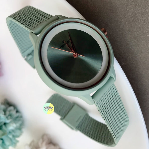 Green Round Dial Watch with Milanese Loop