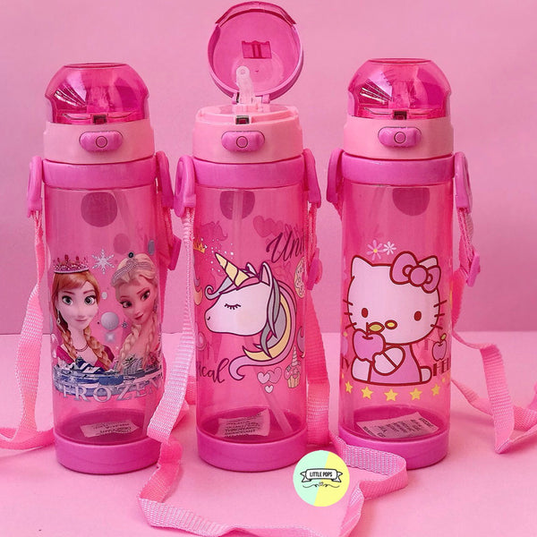 Adorable Character Plastic Water Bottle With Long Strap