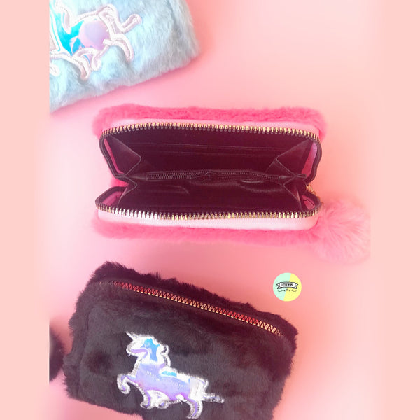 Cute Unicorn Embossed Mini Fur Wallet