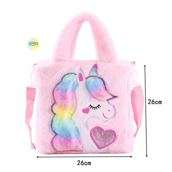 Cute Unicorn Soft fur Hand Bag