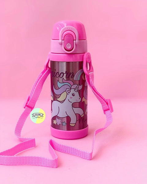 Adorable Character Stainless Steel Water Bottle With Long Strap
