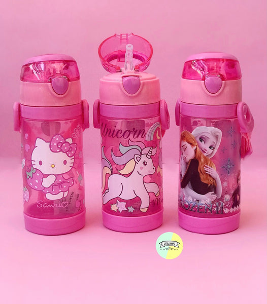 Adorable Character Plastic Water Bottle With Long Strap