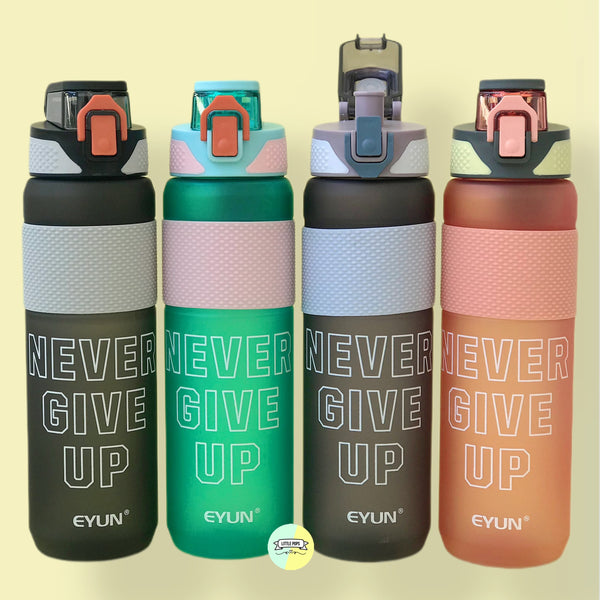 Colour Contrasting "Never Give Up" Translucent Water Bottle
